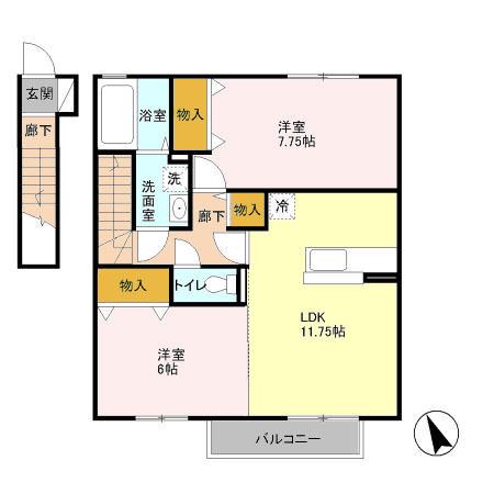 ロイヤルロッシーニC(2LDK/2階)の間取り写真
