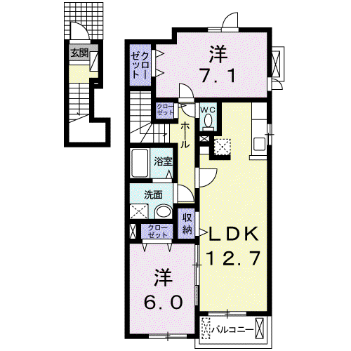 シェーヌⅢ(2LDK/2階)の間取り写真