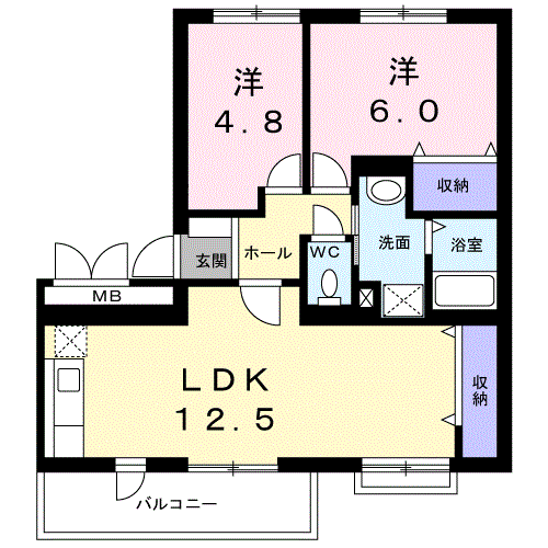 アビタシオンふじみA(2LDK/1階)の間取り写真