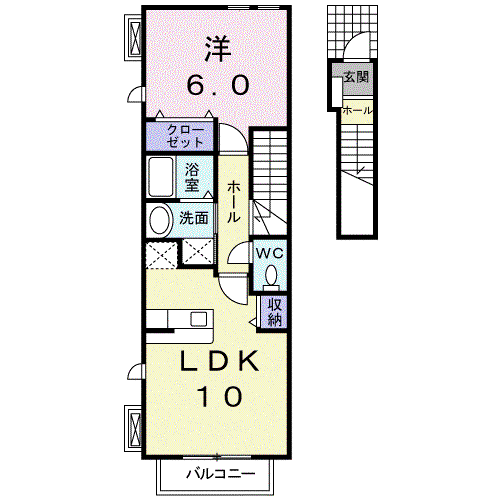 ペアシティ古河 Ⅰ(1LDK/2階)の間取り写真