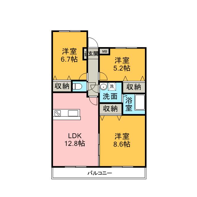 Y&M GIOIA NOGI(3LDK/3階)の間取り写真