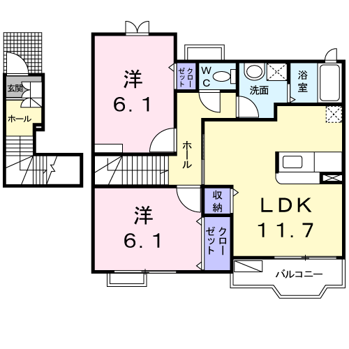 プラネットⅡ(2LDK/2階)の間取り写真