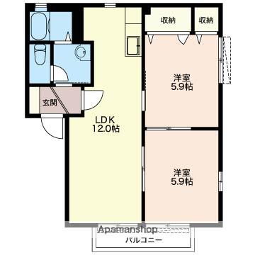 フロラシオン野木Ⅱ(2LDK/1階)の間取り写真
