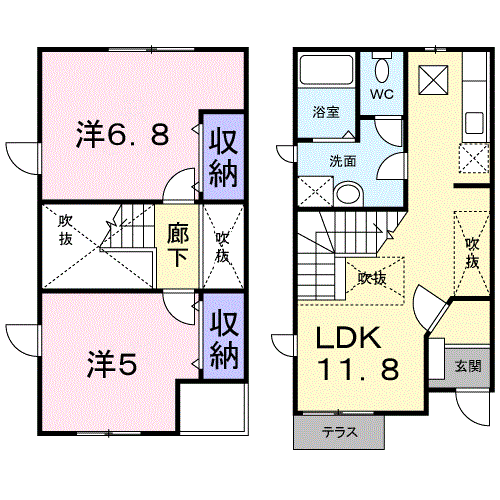 リアン・スプリングミー(2LDK/1階)の間取り写真