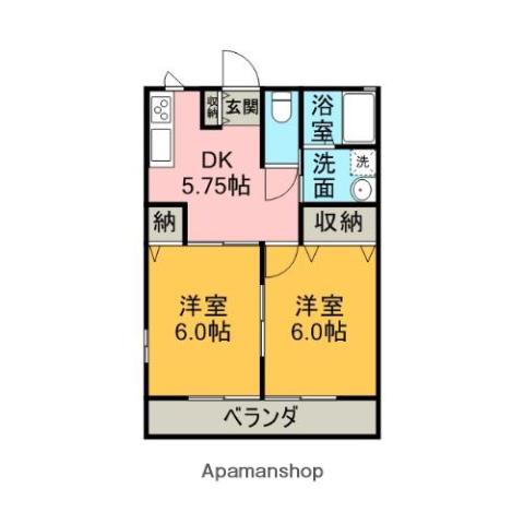 イナリヤマハイツB棟(2K/2階)の間取り写真
