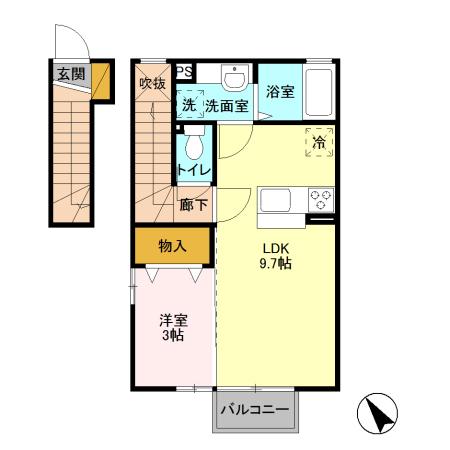 エクセラン HARU(1LDK/2階)の間取り写真