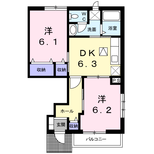 インフィニートB(2DK/1階)の間取り写真