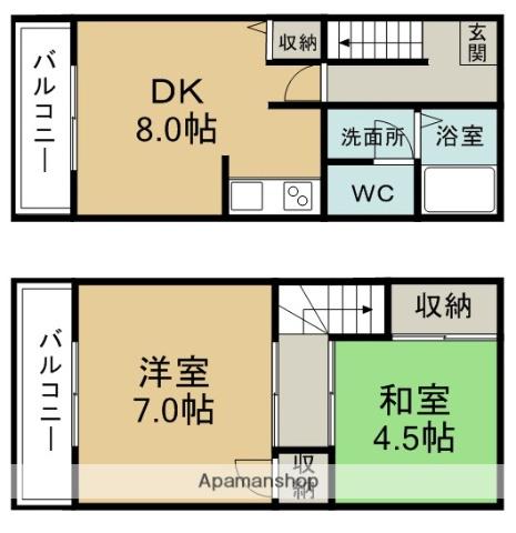 キャッスル諸川B(2DK/1階)の間取り写真