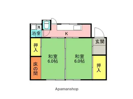 西牛谷一戸建て 北西角(2K/1階)の間取り写真