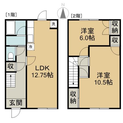 タウンハウスNANA D棟(2LDK/1階)の間取り写真
