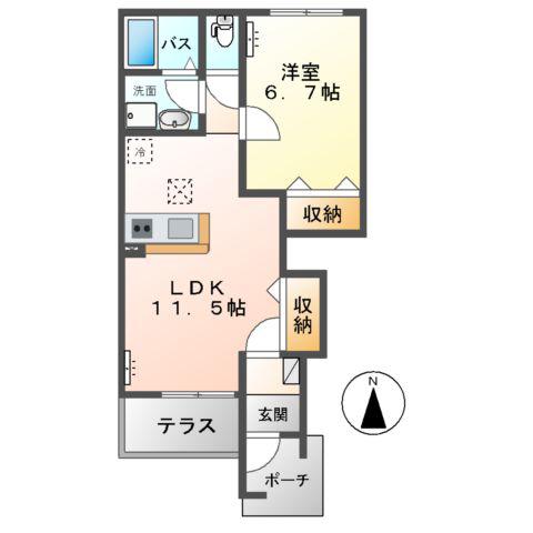 リトルシーバ1(1LDK/1階)の間取り写真