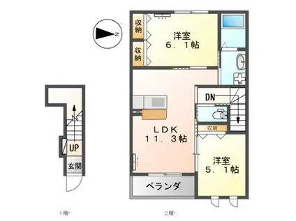 イーストドリーム(2LDK/2階)の間取り写真