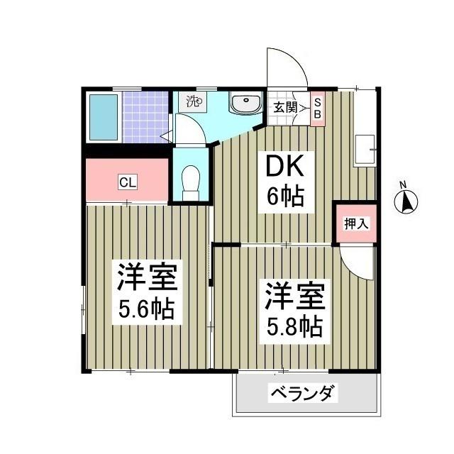 南赤塚中の内ハイツA(2DK/1階)の間取り写真