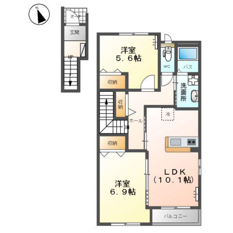 サンモールウエストⅠ(2LDK/2階)の間取り写真