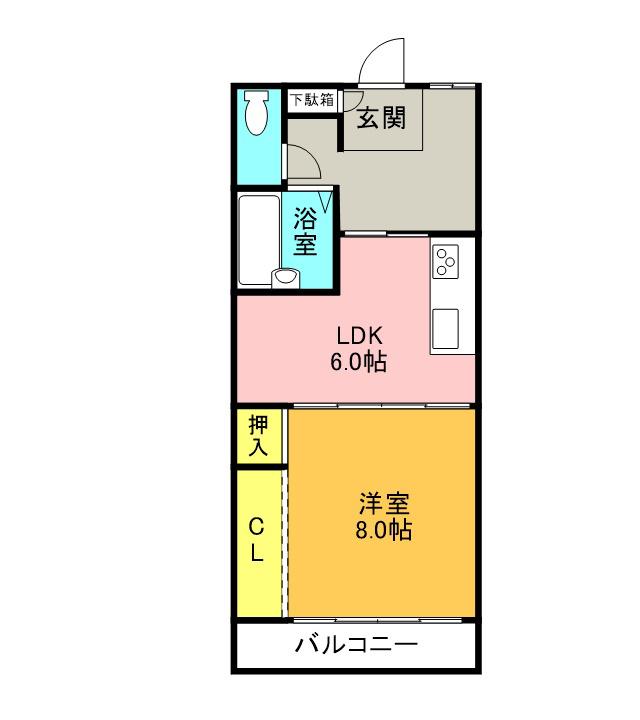 GREEN AVENUE(1DK/2階)の間取り写真