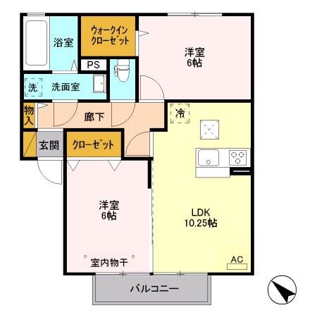 ハート・レイ彩佳 C棟(2LDK/1階)の間取り写真