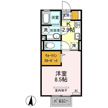 プランドールブリエ D(1K/2階)の間取り写真