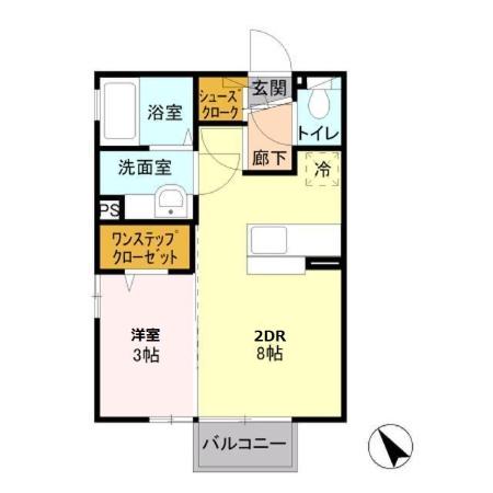 トリニティーB(ワンルーム/2階)の間取り写真