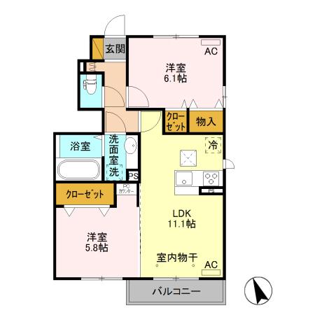 エール ド クラージュ A(2LDK/1階)の間取り写真