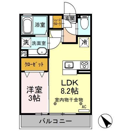 メゾン ボヌール A(1LDK/2階)の間取り写真