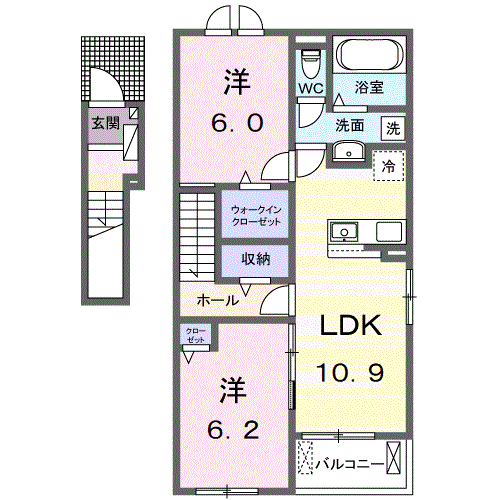 クロスサイド アパートメントⅠ(2LDK/2階)の間取り写真