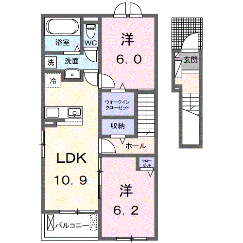 クロスサイド アパートメントⅡ(2LDK/2階)の間取り写真