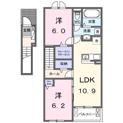 クロスサイド アパートメントⅡ(2LDK/2階)の間取り写真