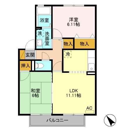 コーポマリーナ B(2LDK/2階)の間取り写真