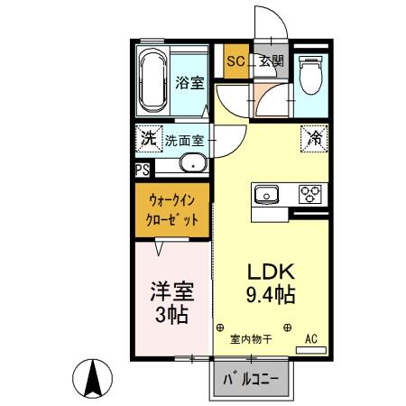 ポローニア(1LDK/2階)の間取り写真