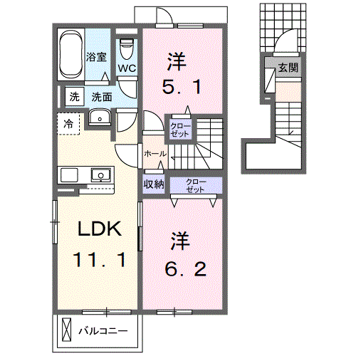 フルール・ド・リス Ⅱ(2LDK/2階)の間取り写真