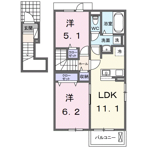 フルール・ド・リス Ⅱ(2LDK/2階)の間取り写真