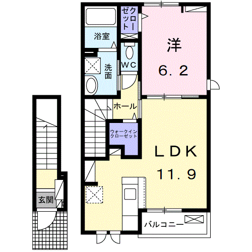 フルール・ド・リス Ⅰ(1LDK/2階)の間取り写真