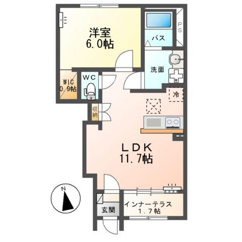 東牛谷アパートⅡ(1LDK/1階)の間取り写真