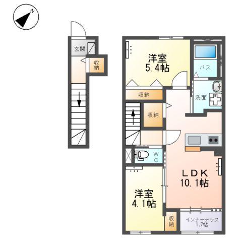千駄塚アパート(2LDK/2階)の間取り写真
