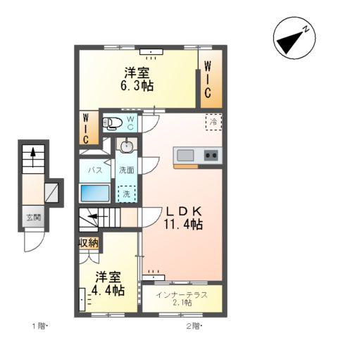 ラルーナA(2LDK/2階)の間取り写真