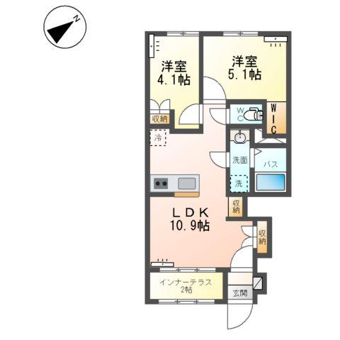 ラルーナA(2LDK/1階)の間取り写真