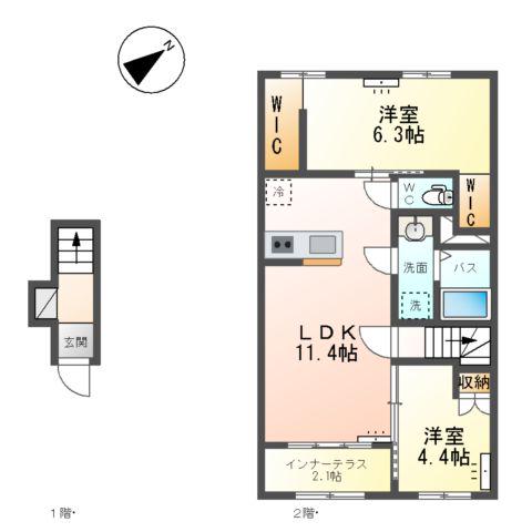 ラルーナA(2LDK/2階)の間取り写真