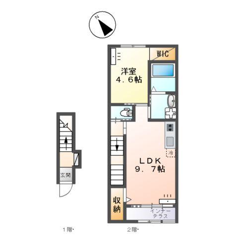 ラルーナB(1LDK/2階)の間取り写真