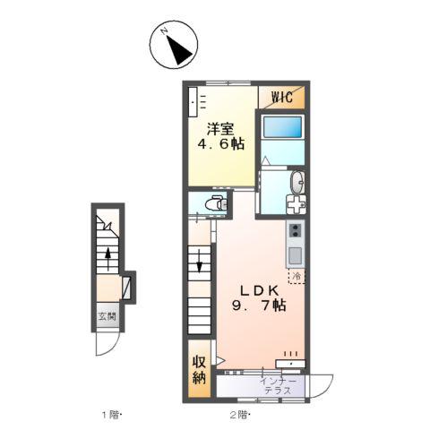 ラルーナB(1LDK/2階)の間取り写真