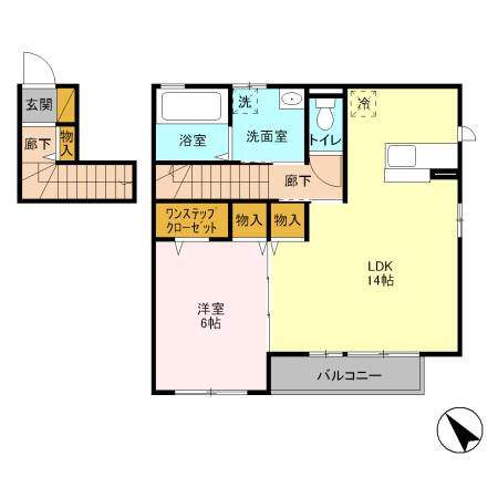 ロイヤルクレールB(1LDK/2階)の間取り写真