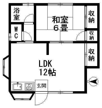 南ハイツ(1LDK/2階)の間取り写真