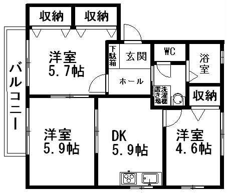 ピーノヴェントB(3DK/2階)の間取り写真