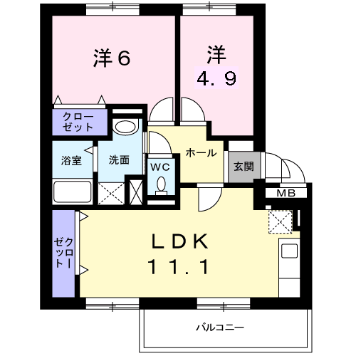 スリーサーティM(2LDK/2階)の間取り写真