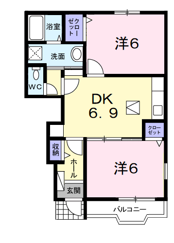 ラフィーネ緑岡A(2DK/1階)の間取り写真