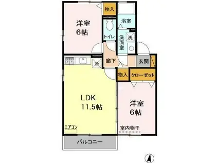アンオークA・B(2LDK/2階)の間取り写真