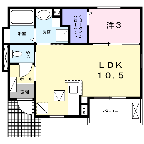 キアラ水戸(1LDK/1階)の間取り写真