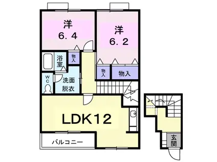 サニーウエストB(2LDK/2階)の間取り写真