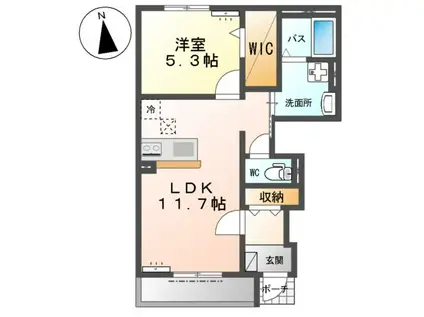 阿見町アパート(1LDK/1階)の間取り写真