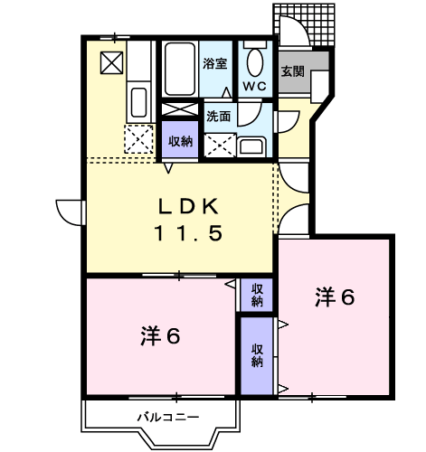 K・レジデンスⅡ(2LDK/1階)の間取り写真