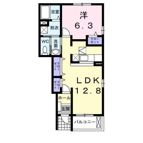 サンライト若松 Ⅰ(1LDK/1階)の間取り写真